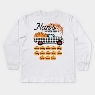 Nan's Pumpkin Patch Truck Art, Happy Halloween Shirt, Fall Shirt, Grandma Birthday Gift, Personalized Kids Long Sleeve T-Shirt